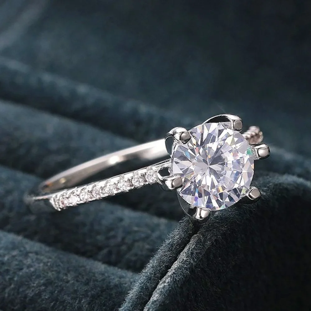 💥DIAMOND SOLITAIRE FLOWER ROUND BRILLIANT CUT CZ WEDDING RING, K766